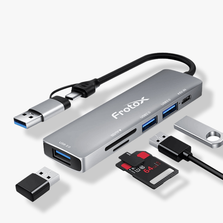 Adaptateur 5in1 USB C - 2 USB 3.0 - SD/FT