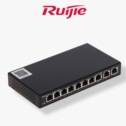 [RG-ES110D-P] Switch Ruijie 10 ports PoE Unmanaged 8Ports 10/100 Mbps    + 2 ports Gigabit RJ45/SFP